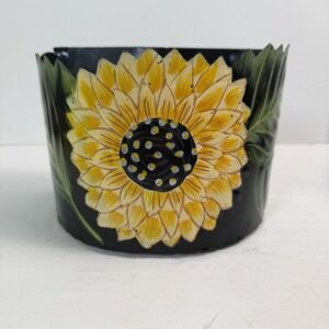 Hand Painted JJ Sunflower Wall Basket Planter Small Metal Yellow‎ Toleware